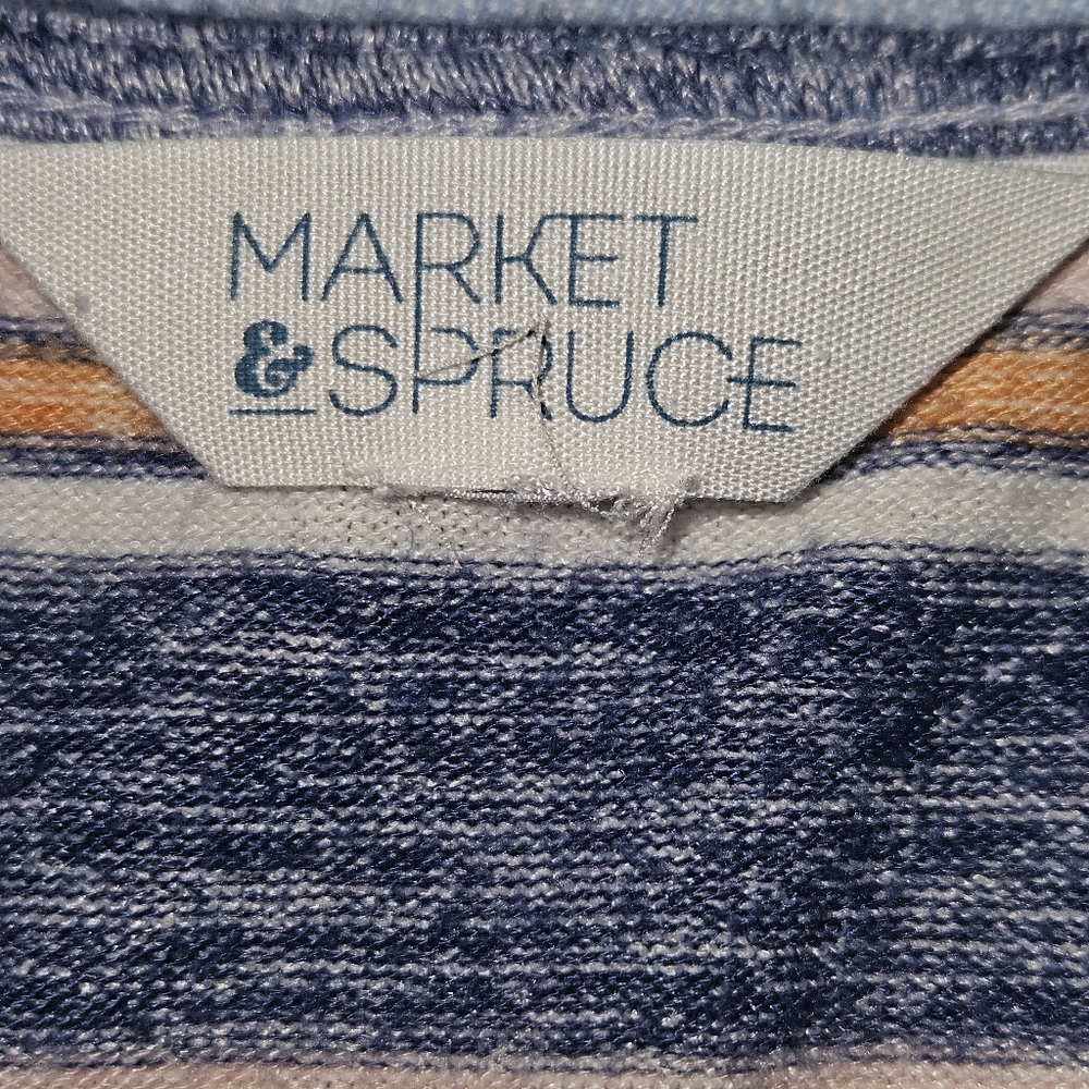 Market & Spruce Stitch Fix blue white & peach striped dress sleeveless - Picture 3 of 7